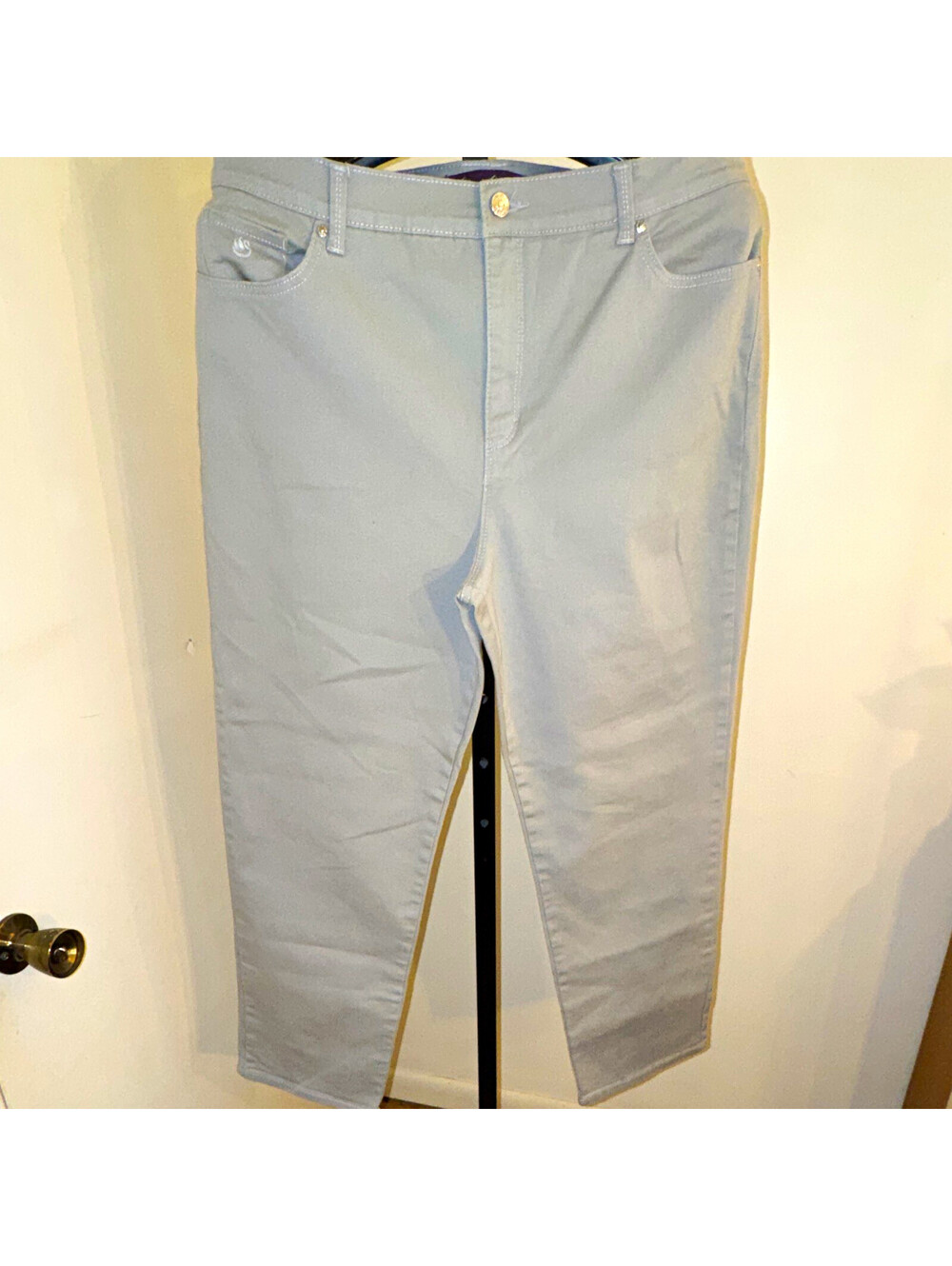 Gloria Vanderbilt Women's Gray Cotton Spandex Flat Front Stretch Pocket Pants 18
